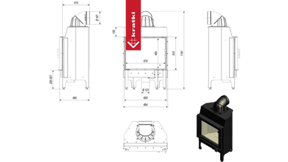 Kratki Intelligenter Kamineinsatz aus Stahl KRATKI NADIA 10 kW Ø 200 MSK