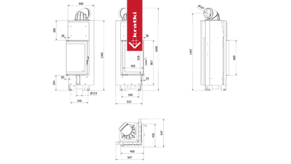 Kratki Intelligenter Kamineinsatz aus Stahl KRATKI MBN links 10 kW Ø 200 MSK
