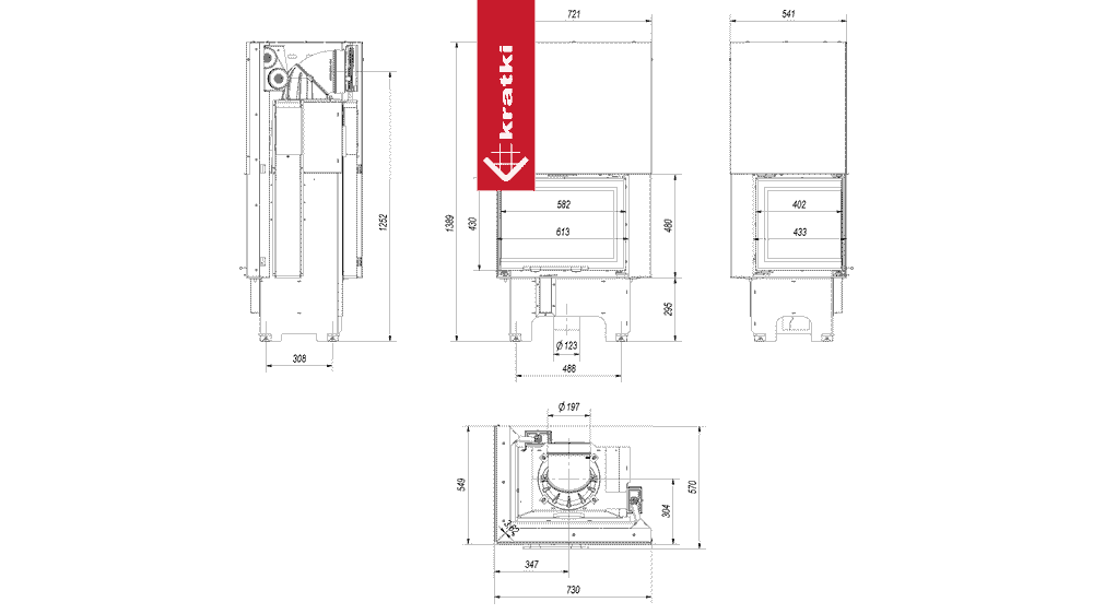 Kratki Intelligenter Kamineinsatz aus Stahl KRATKI VNL 610/430 9 kW Ø 200 mit Schiebetür MSK