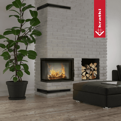 Kratki Intelligenter Kamineinsatz KRATKI LUCY SLIM links 8 kW Ø 160 schwarz Verkleidung MSK GLASS