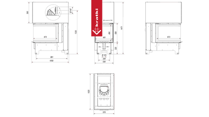 Kratki Intelligenter Kamineinsatz KRATKI NBU 500/700 11 kW Ø 200 mit Schiebetür schwarz Verkleidung MSK GLASS