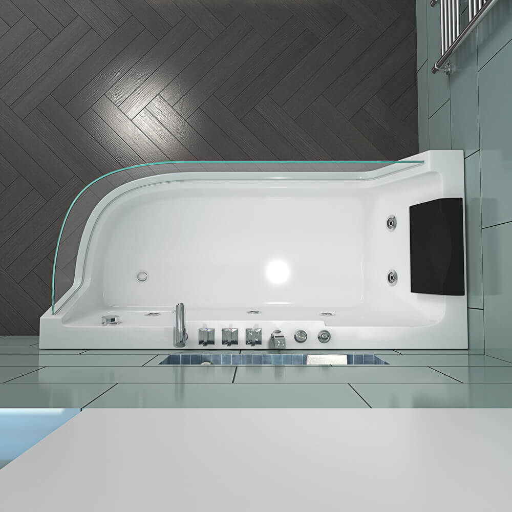 Home Deluxe Whirlpool Badewanne mit Lichttherapie CARICA - 170 x 80 cm Rechts