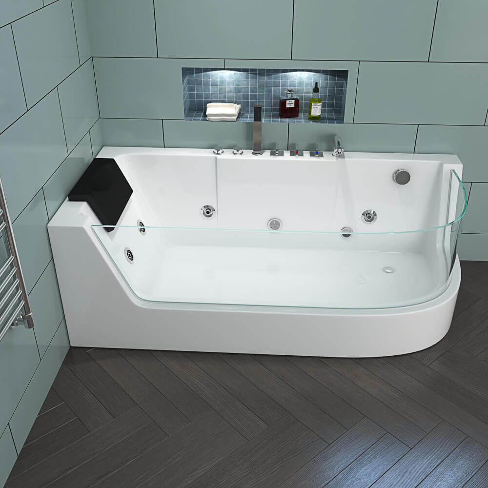 Home Deluxe Whirlpool Badewanne mit Lichttherapie CARICA - 170 x 80 cm Rechts