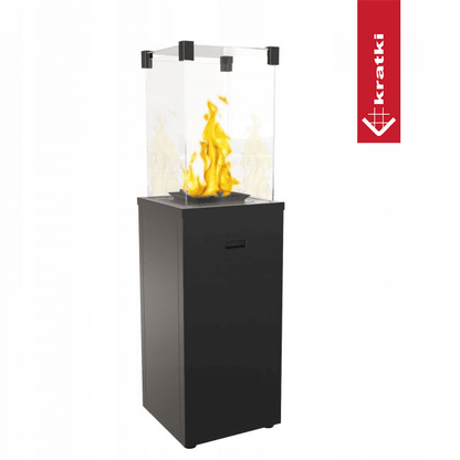 Kratki Terrassenheizer Gas PATIO SLIM schwarz + Gratis TANGO/2 bioethanol freistehender-kamin