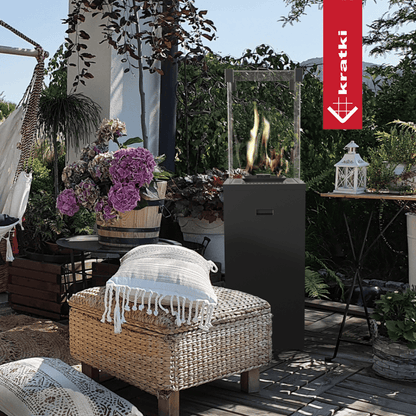 Kratki Terrassenheizer Gas PATIO SLIM schwarz + Gratis TANGO/2 bioethanol freistehender-kamin