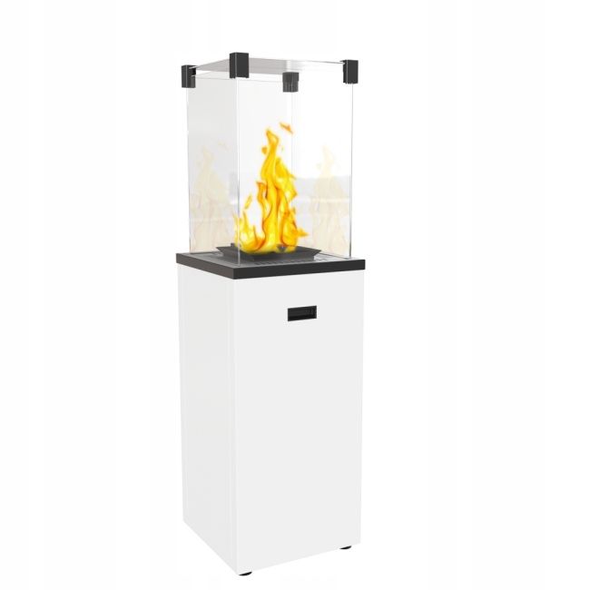 Kratki Terrassenheizer Gas PATIO SLIM weiß + Gratis TANGO/1 bioethanol freistehender-kamin