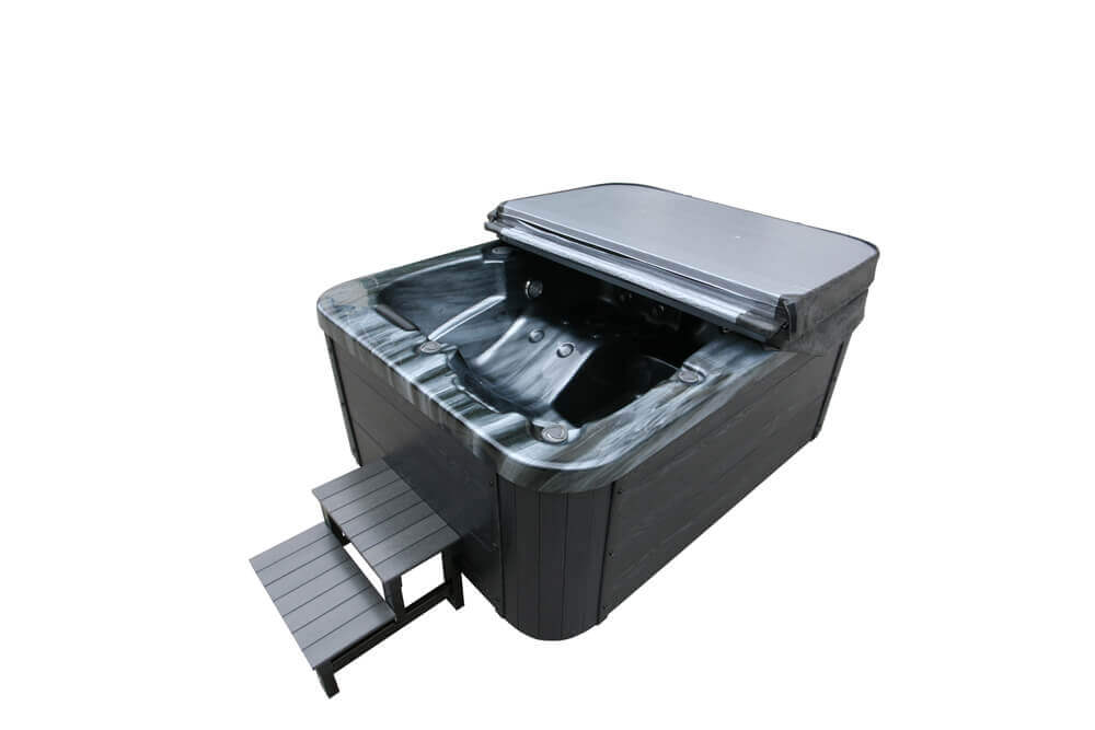 Home Deluxe Outdoor Whirlpool BLACK MARBLE - Mit Treppe und Thermoabdeckung