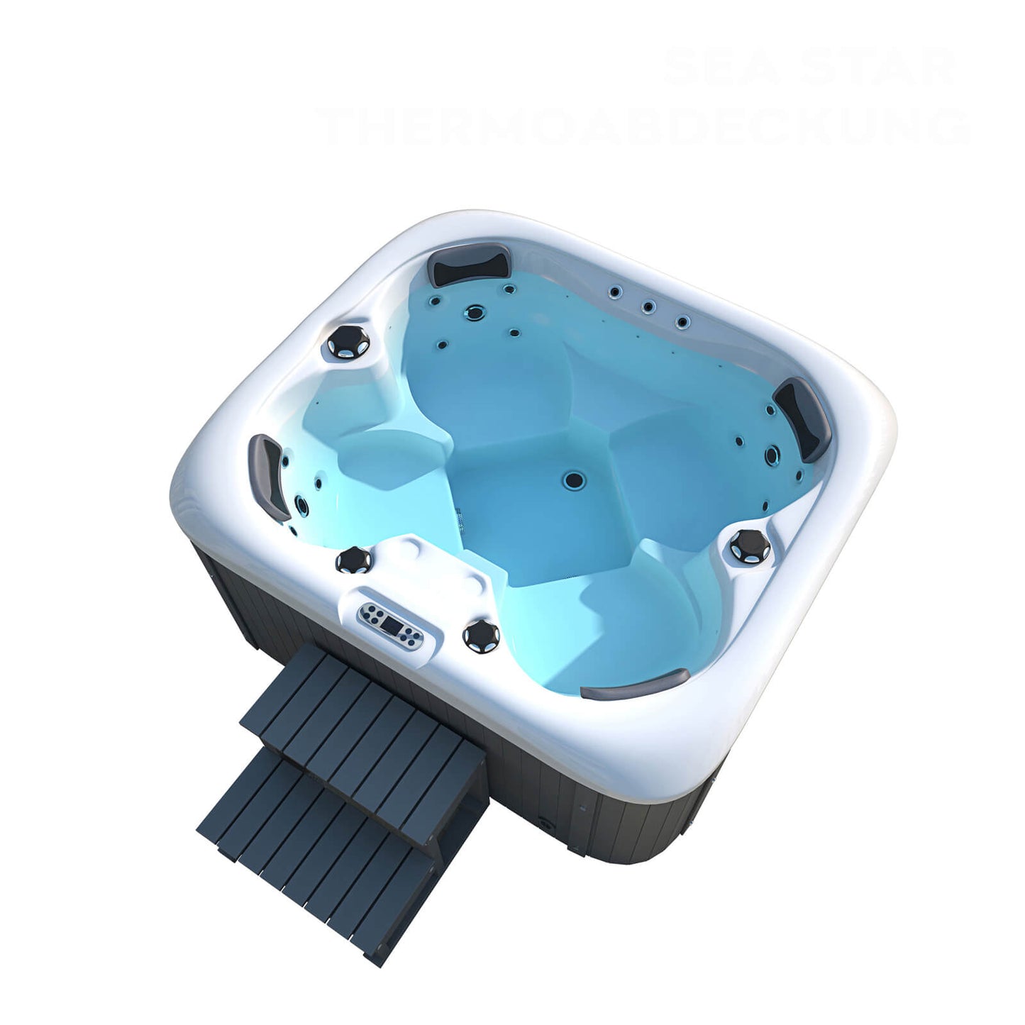 Home Deluxe Outdoor Whirlpool mit Treppe und Thermoabdeckung SEA STAR 180 x 160 cm 4 Personen