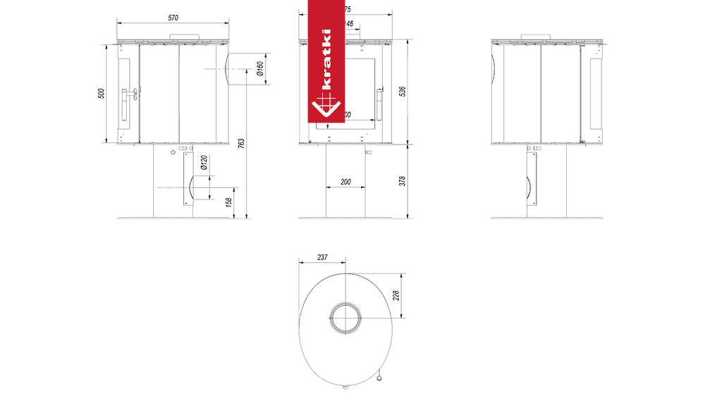 Kratki Kaminofen aus Stahl KRATKI ORBIT Ø 150 7 kW