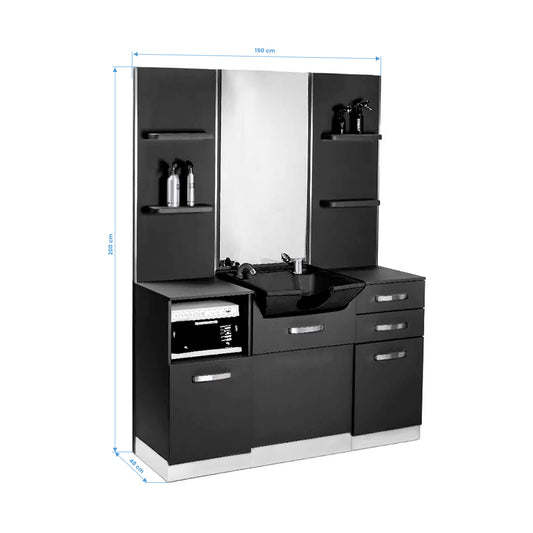ActiveShop Gabbiano Friseurkonsole mit Waschbecken B085B schwarz