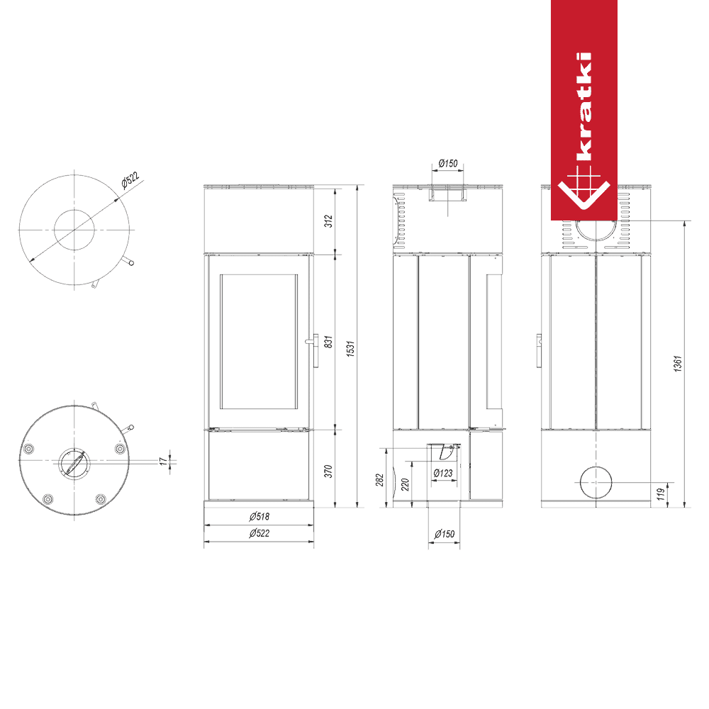 Kratki Kaminofen aus Stahl KRATKI ANTARES Ø 150 10 kW