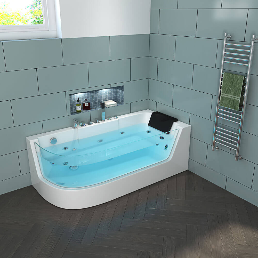 Home Deluxe Whirlpool Badewanne mit Lichttherapie CARICA - 170 x 80 cm Links