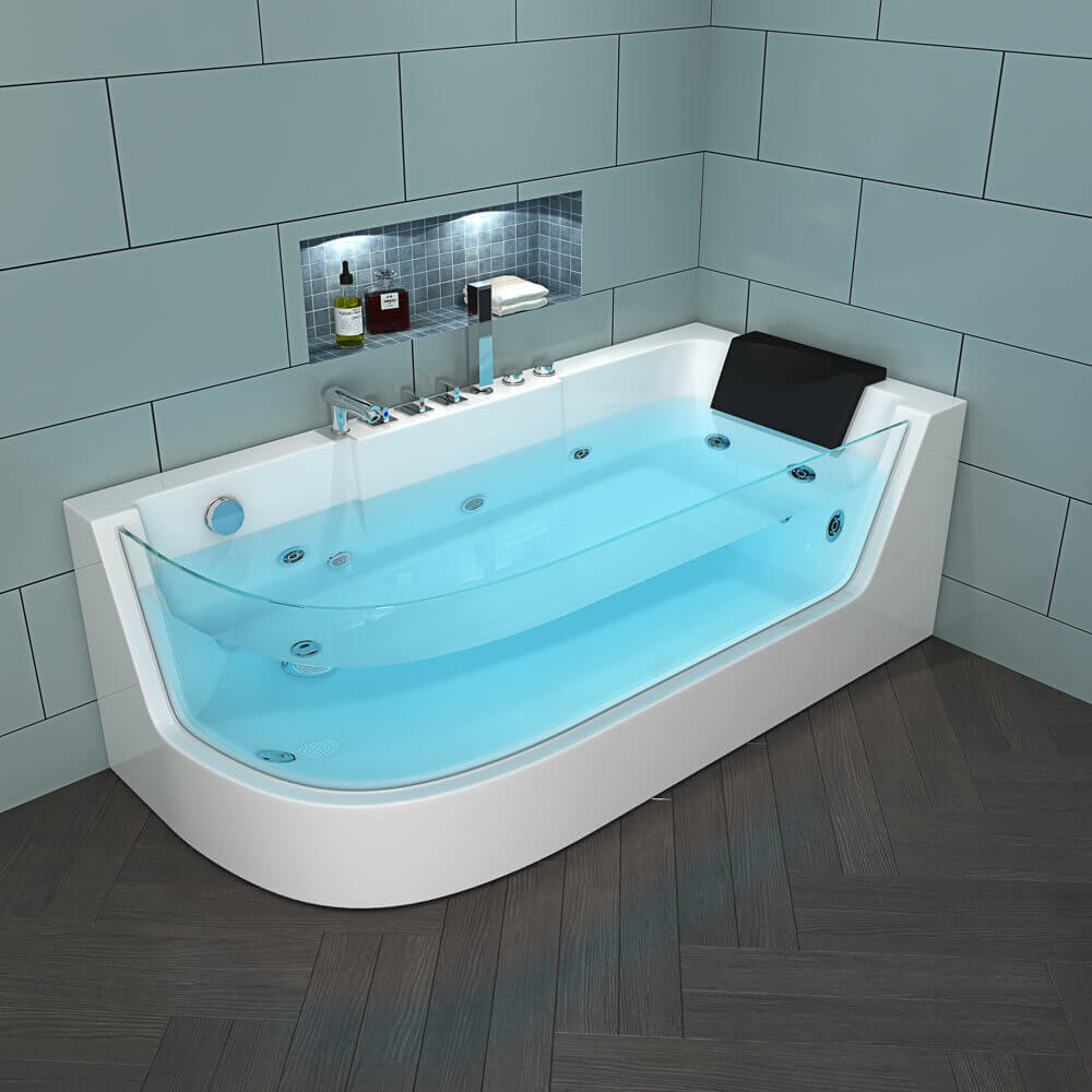 Home Deluxe Whirlpool Badewanne mit Lichttherapie CARICA - 170 x 80 cm Links