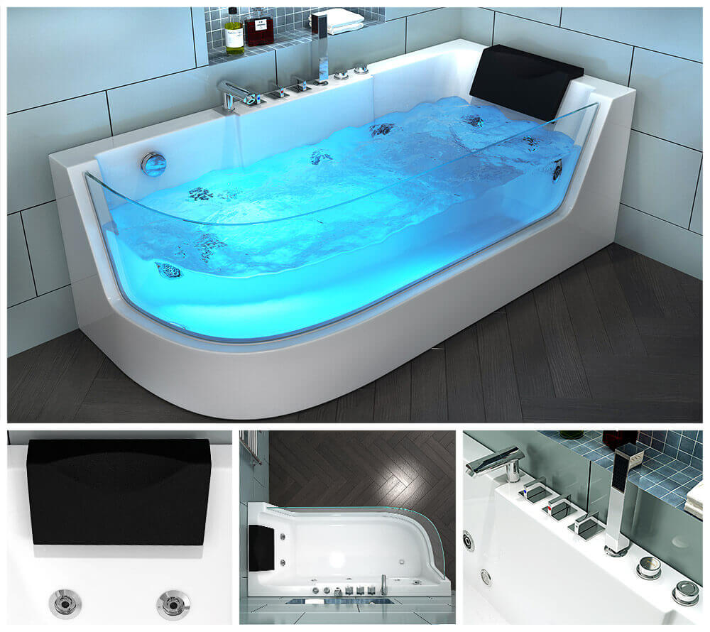 Home Deluxe Whirlpool Badewanne mit Lichttherapie CARICA - 170 x 80 cm Links