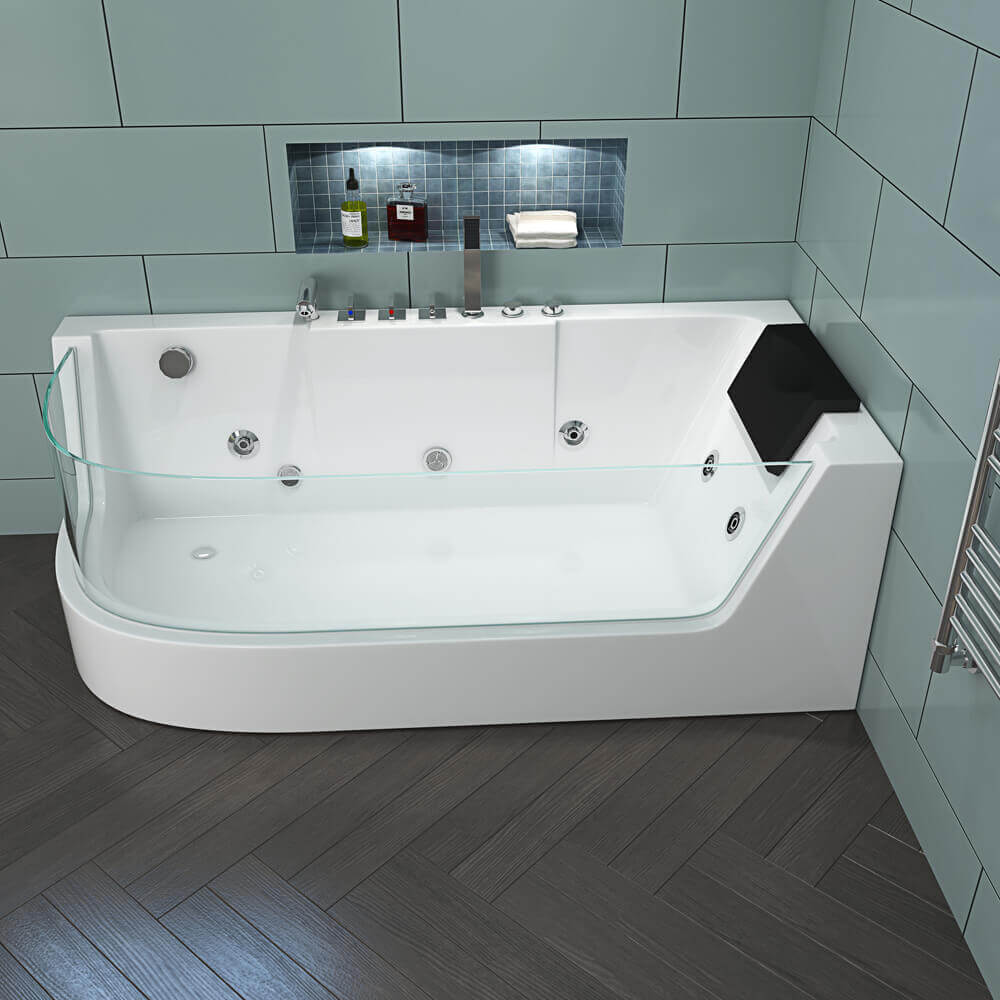 Home Deluxe Whirlpool Badewanne mit Lichttherapie CARICA - 170 x 80 cm Links