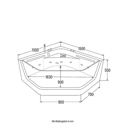 Home Deluxe Whirlpool Badewanne mit Lichttherapie PACIFICO - 150 x 150 cm