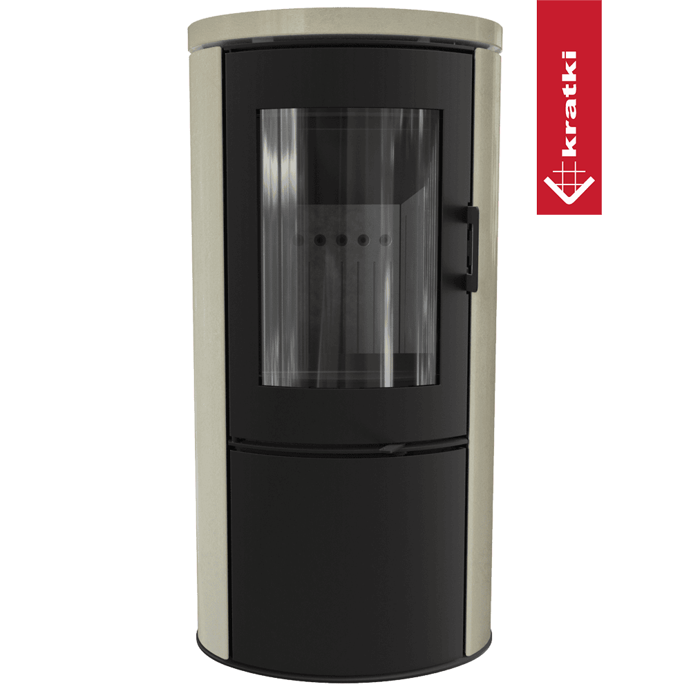 Kratki Kaminofen aus Stahl KRATKI AB S/DR ECO 5,5 kW Ø 150 Dekorative Fassadenverkleidung creme Schwarz thermotec