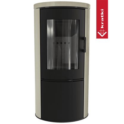 Kratki Kaminofen aus Stahl KRATKI AB S/DR ECO 5,5 kW Ø 150 Dekorative Fassadenverkleidung creme Schwarz thermotec