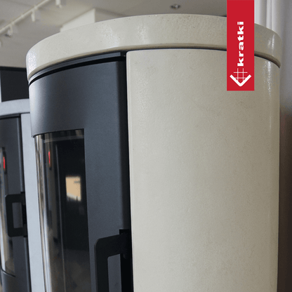 Kratki Kaminofen aus Stahl KRATKI AB S/DR ECO 5,5 kW Ø 150 Dekorative Fassadenverkleidung creme Schwarz thermotec