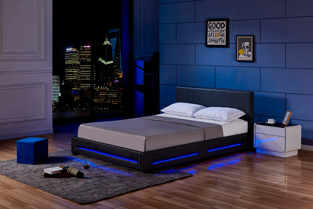Home Deluxe LED Bett ASTEROID mit Matratze - 180 x 200 cm Schwarz