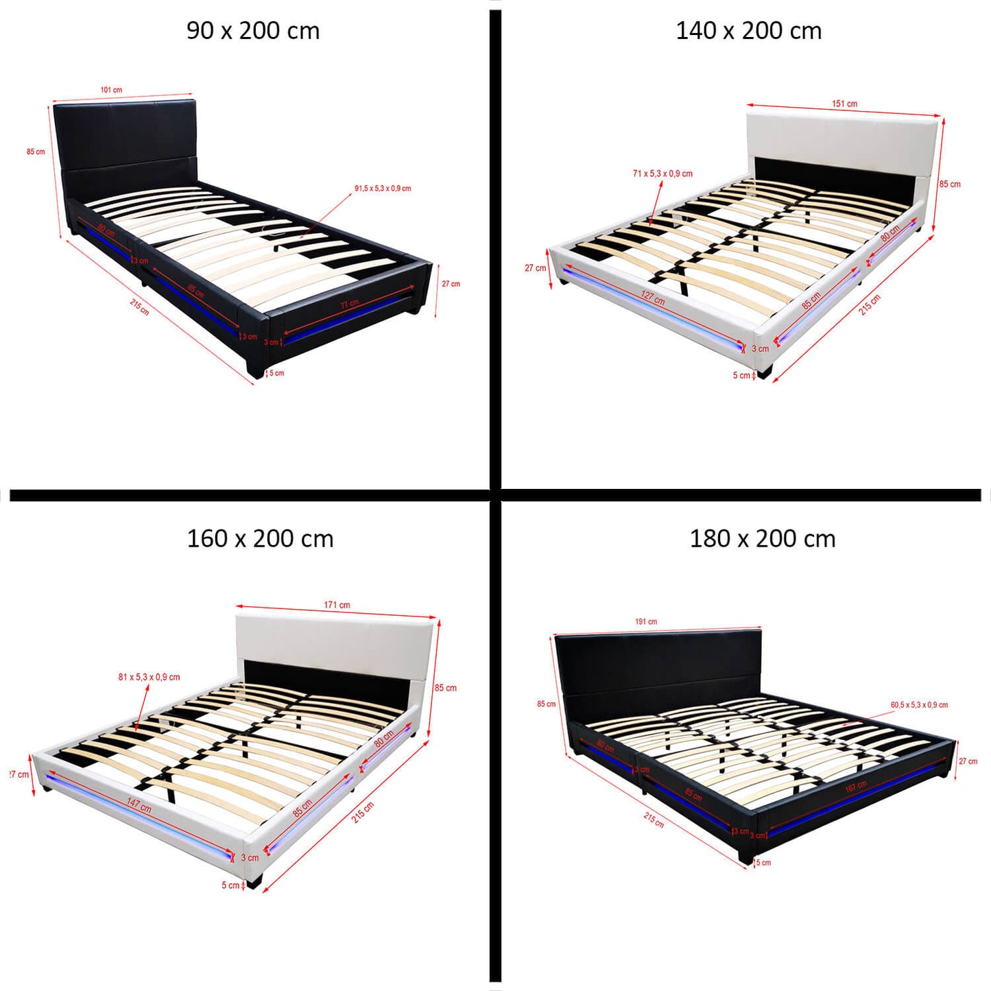 Home Deluxe LED Bett ASTEROID mit Matratze - 180 x 200 cm Schwarz