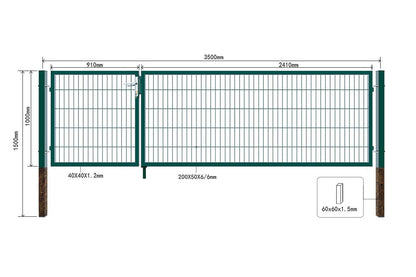 Home Deluxe Doppelflügel Gartentor ADITUS - 200 x 350 cm Grün