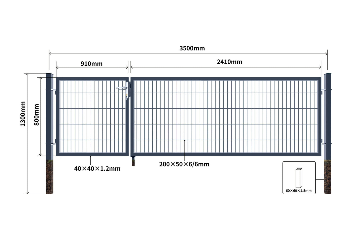 Home Deluxe Doppelflügel Gartentor ADITUS - 200 x 350 cm Grün
