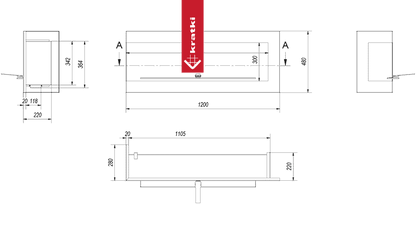 Kratki Wandkamin Bioethanol DELTA 1200 TÜV links mit Verglasung