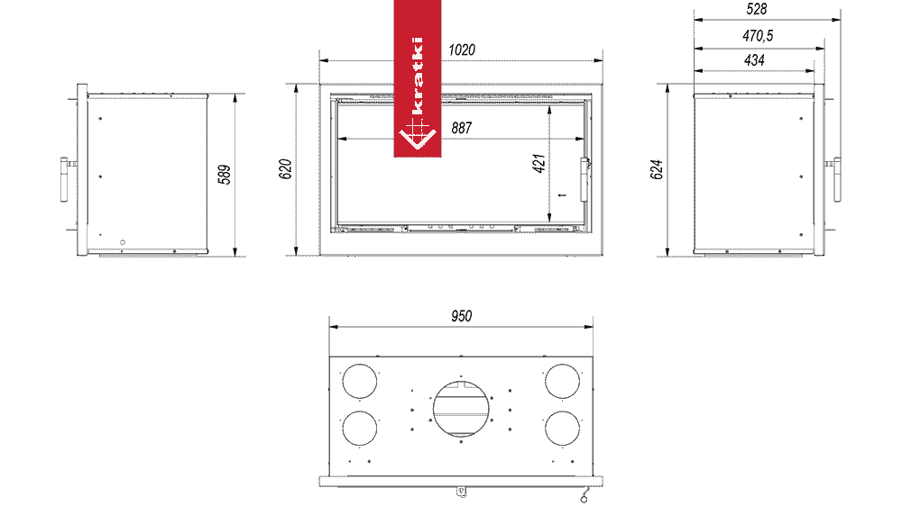 Kratki Kamin-Kassette KRATKI ARKE 95 14 kW Ø 200 mit Türfeder