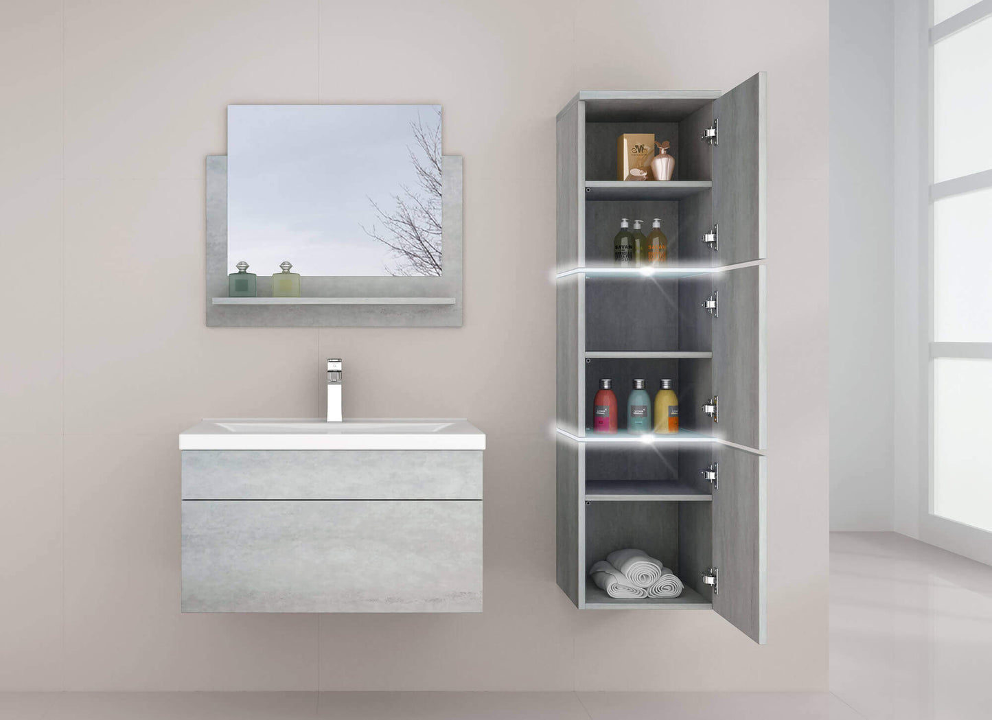 Home Deluxe Badmöbel Komplettset WANGEROOGE BIG L - Grau