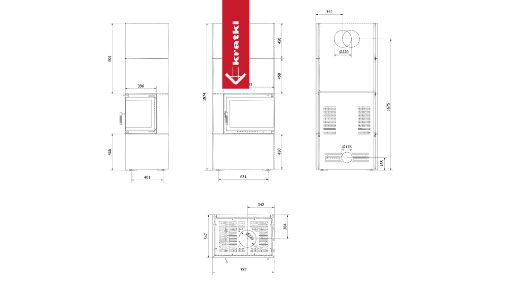 Kratki Kamineinsatz Simple Box 8 kW Ø 200 Black