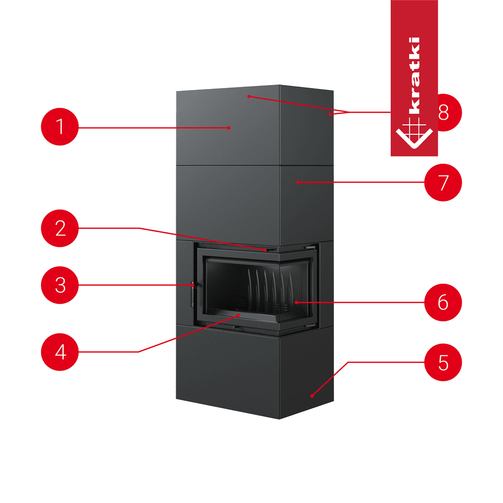 Kratki Kamineinsatz Simple Box 8 kW Ø 200 Black mit Türfeder