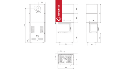 Kratki Kamineinsatz Simple Box 8 kW Ø 200 schwarz mit Türfeder