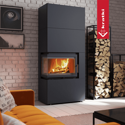 Kratki Kamineinsatz Simple Box 8 kW Ø 200 schwarz mit Türfeder