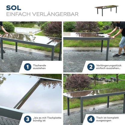 Home Deluxe Gartentisch ausziehbar aus Glas SOL - 180/240 x 90 cm