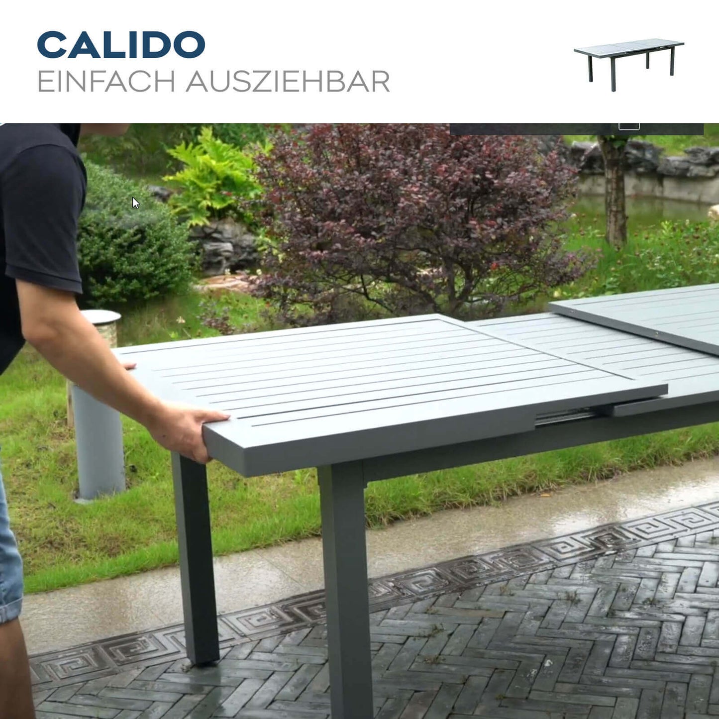 Home Deluxe Garten-Sitzgruppe CALIDO MADERA inklusive ausziehbarer Gartentisch & 2 Stühlen