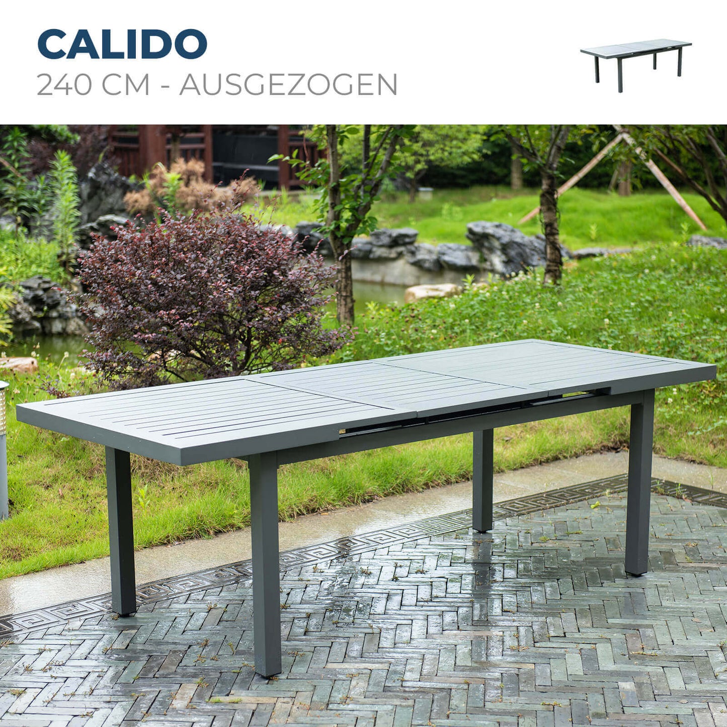 Home Deluxe Garten-Sitzgruppe CALIDO MADERA inklusive ausziehbarer Gartentisch & 2 Stühlen