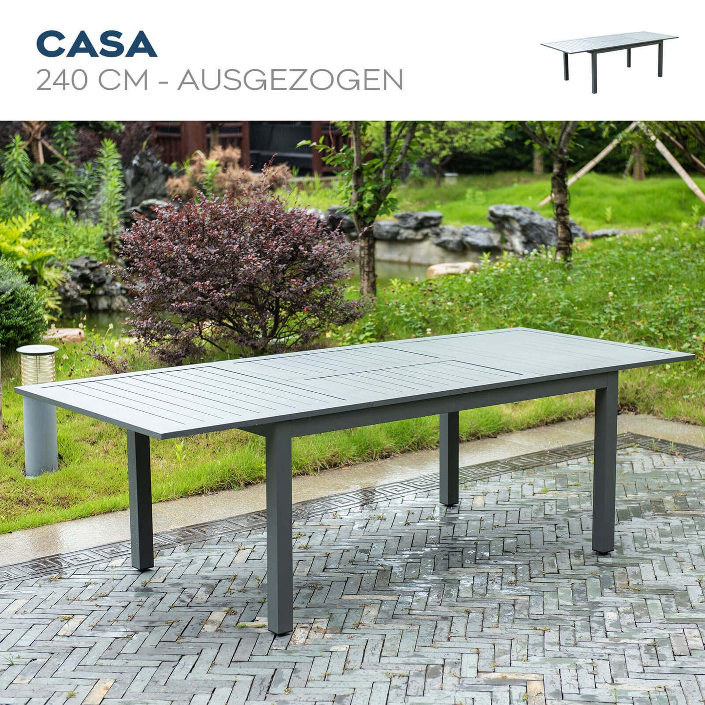 Home Deluxe Garten-Sitzgruppe ausziehbar CASA MADERA - 160/240 x 100 cm 2 Stühle
