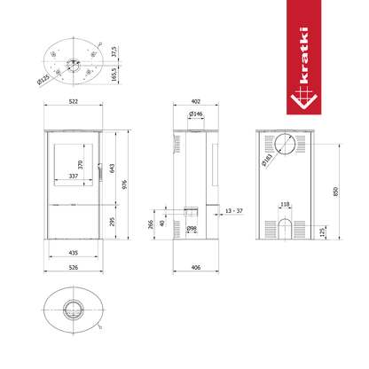 Kratki Kaminofen aus stahl KRATKI ROLLO Ø 150 7 kW schwarz Verkleidung