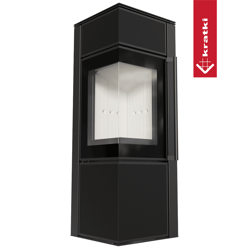 Kratki Kaminofen aus Stahl KRATKI TORA/S 8 kW Ø 150 Quarzsinter Nero Assoluto
