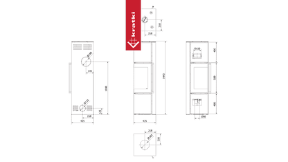 Kratki Kaminofen aus Stahl KRATKI TORA/M 8 kW Ø 150 Quarzsinter Nero Assoluto