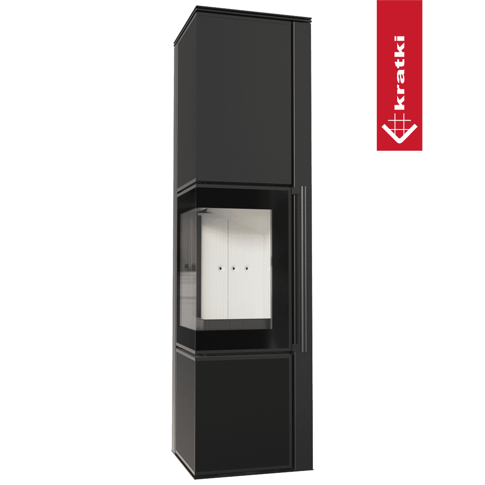 Kratki Kaminofen aus Stahl KRATKI TORA/L 8 kW Ø 150 Quarzsinter Nero Assoluto