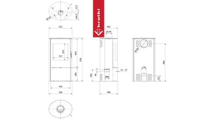 Kratki KAMINOFEN AUS STAHL KRATKI ROLLO Ø 150 7 KW Satz