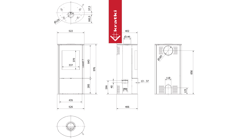 Kratki KAMINOFEN AUS STAHL KRATKI ROLLO Ø 150 7 KW SCHWARZE THERMOTEC-AUSKLEIDUNG Satz