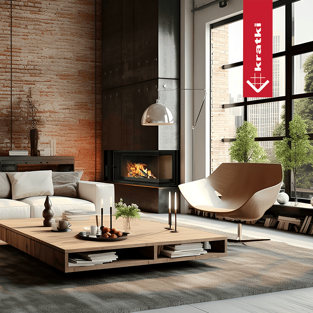 Kratki KRATKI-Luftkamin FLOKI S rechts 8 kW Ø 160 mit schwarzer Thermotec