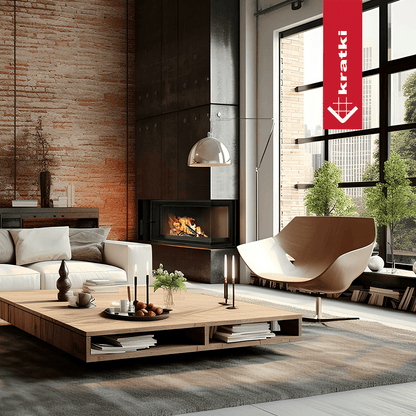 Kratki KRATKI-Luftkamin FLOKI S rechts 8 kW Ø 160 mit schwarzer Thermotec