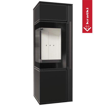 Kratki Kaminofen aus Stahl KRATKI TORA/S 8 kW Ø 150 Quarzsinter Nero Assoluto mit Türfeder