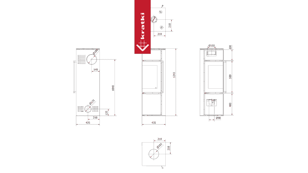 Kratki Kaminofen aus Stahl KRATKI TORA/S 8 kW Ø 150 Quarzsinter Nero Assoluto mit Türfeder