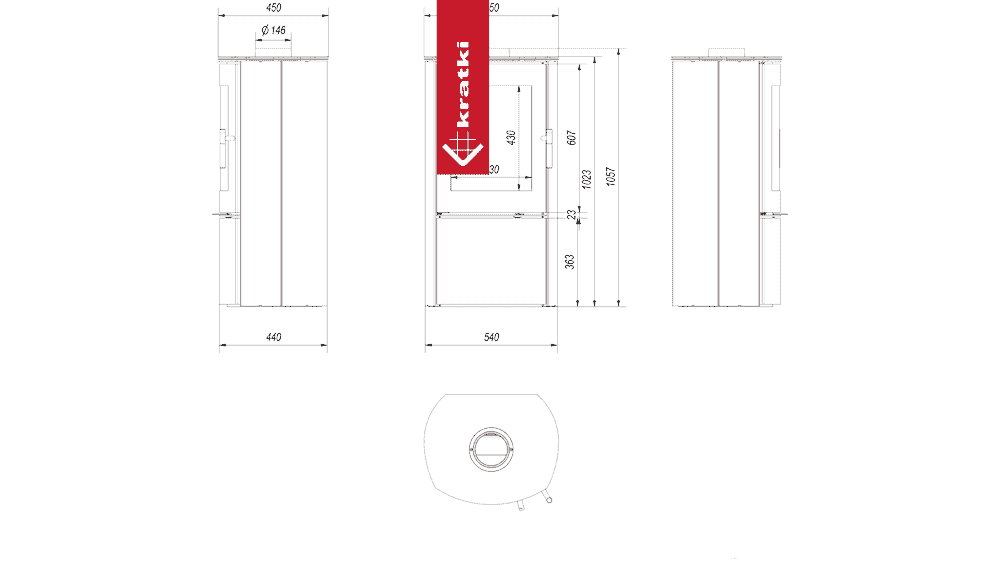 Kratki Kaminofen aus Stahl KRATKI FALCON Ø 150 10 kW Schwarze Thermotec-Auskleidung