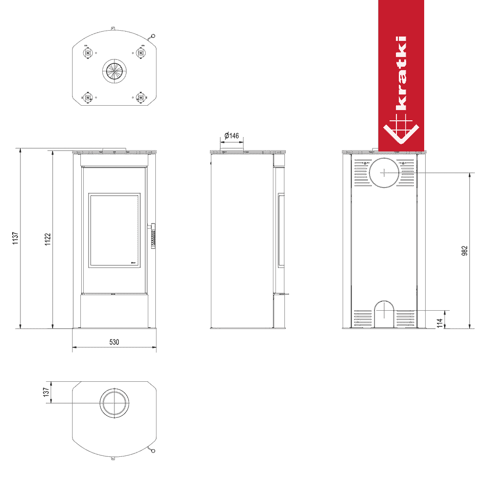Kratki Kaminofen aus Stahl KRATKI TITAN Panorama Ø 150 11 kW